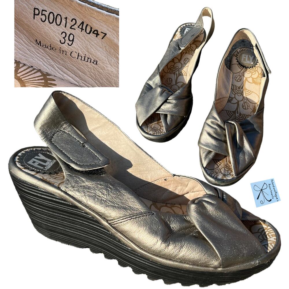Fly London Yakin Metallic Sandal Shoes Sz 39